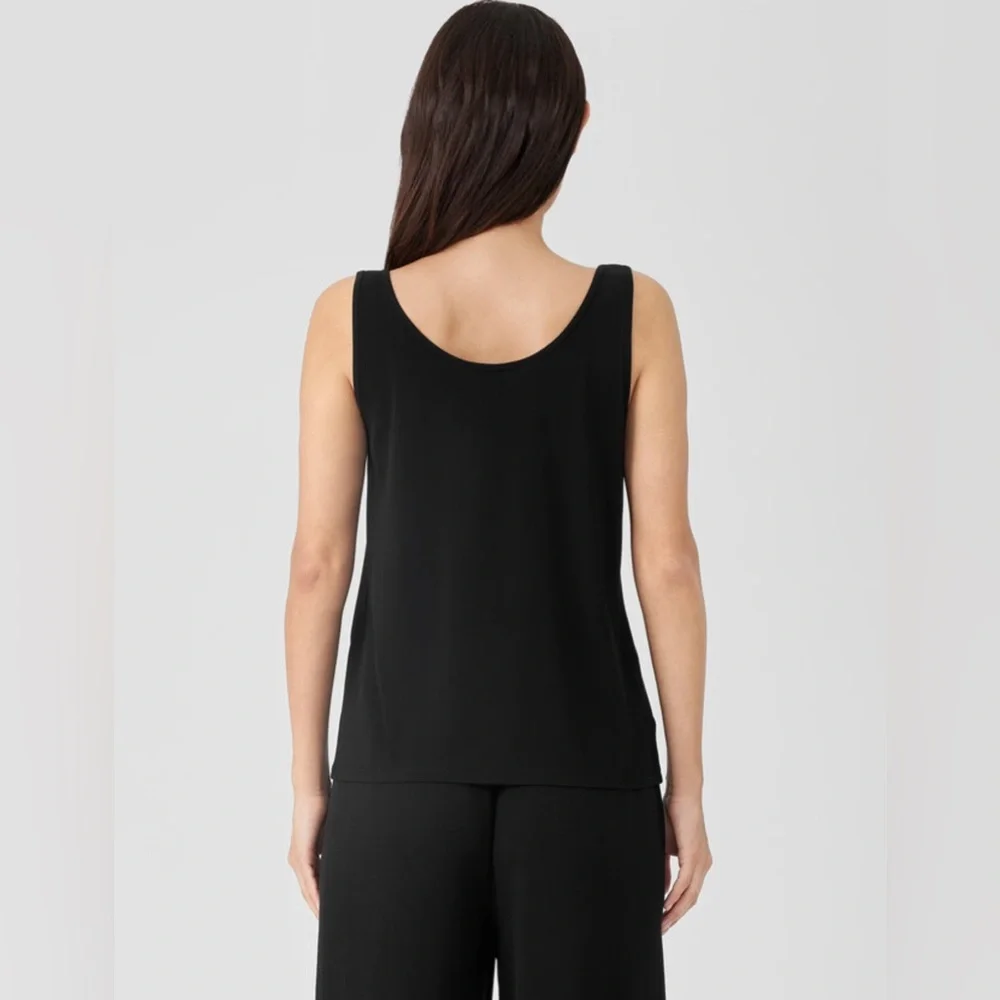 Eileen Fisher Black Stretch 100% Silk Jersey Scoop Neck Tank Slim Fit SZ XL - Picture 4 of 13